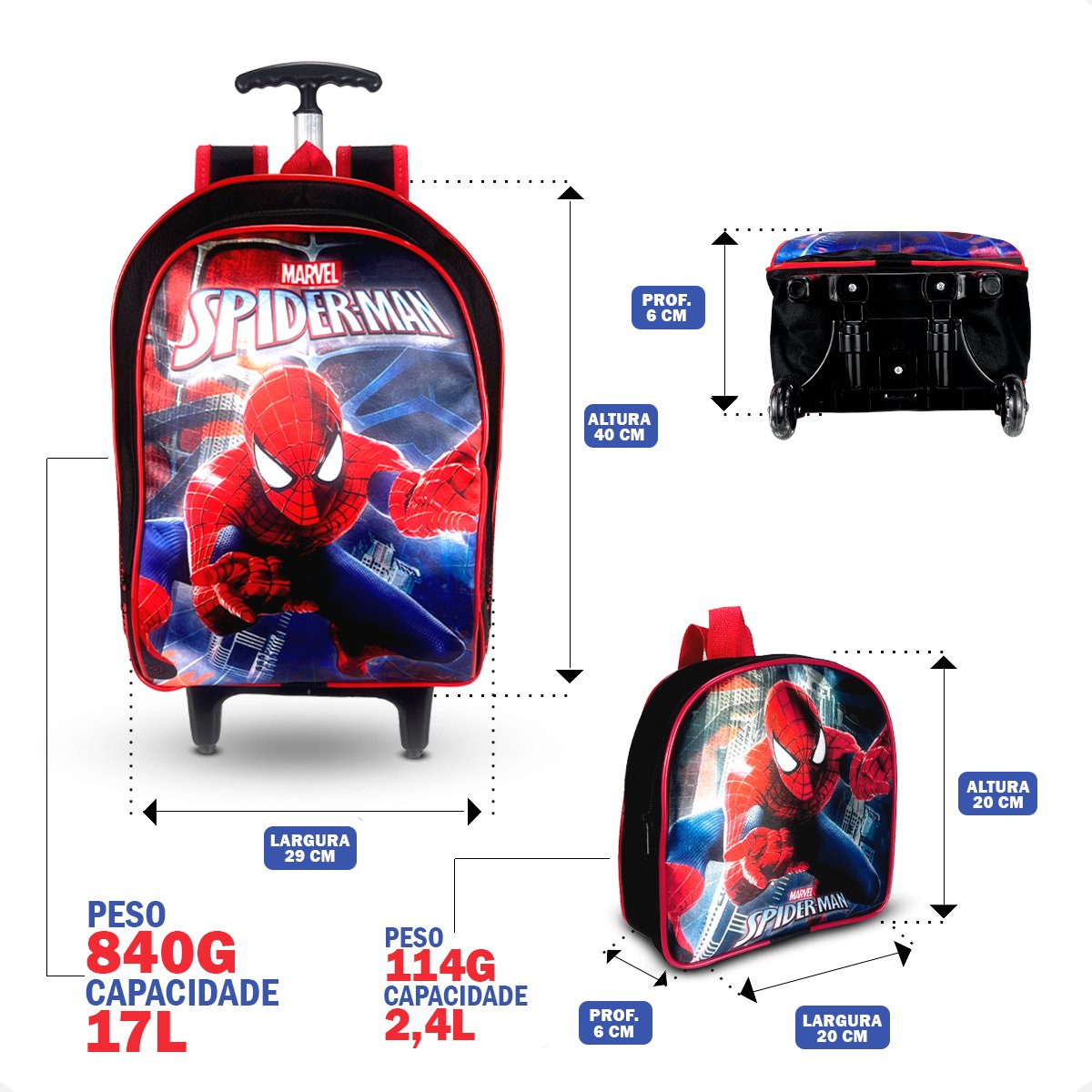 Mochila Rodinha homem aranha Infantil Menino Kit 3 Pçs - Imagem 3