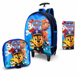 Kit Mochila De Rodinha Patrulha Canina Infantil Menino 3 Peças